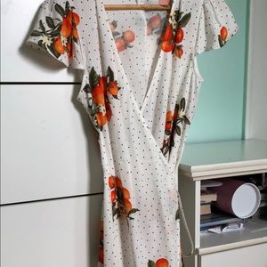 Orange Printed Wrap Dress
